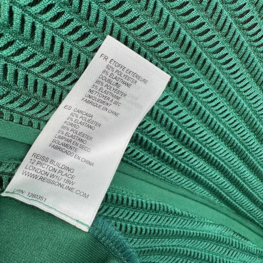 Reiss Chloey Emerald Green Textured Mesh Chevron Bodycon Mini Dress Size 2